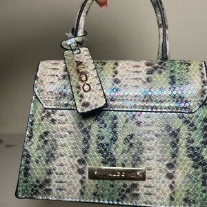 Aldo Silver and Green Satchel with Holographic Effect